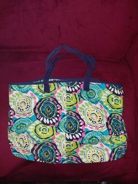 Colorful Floral Tote Bag - Blue Green Multi